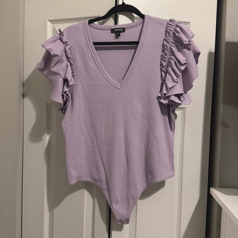 Express purple ruffle sleeve bodysuit